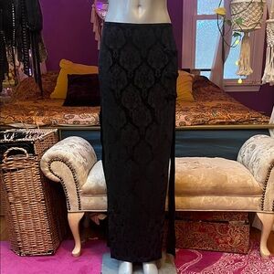 Widow Goth black velvet far too gone damask maxi skirt